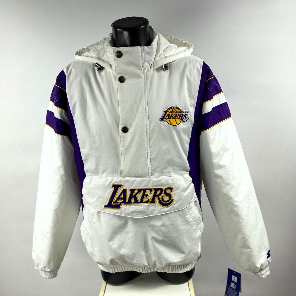 Fall LOS ANGELES LAKERS STARTER Hooded Half Zip Jacket WHITE S M L XL 2X